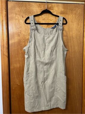 Linen-Blend Pinafore Dress in Natural Beige